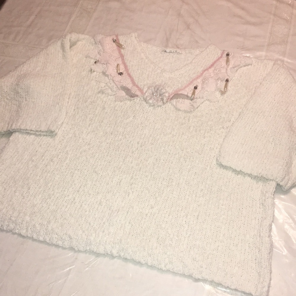 Vintage 80s Victorian Style pullover Sweater plus size 1x bead embellished